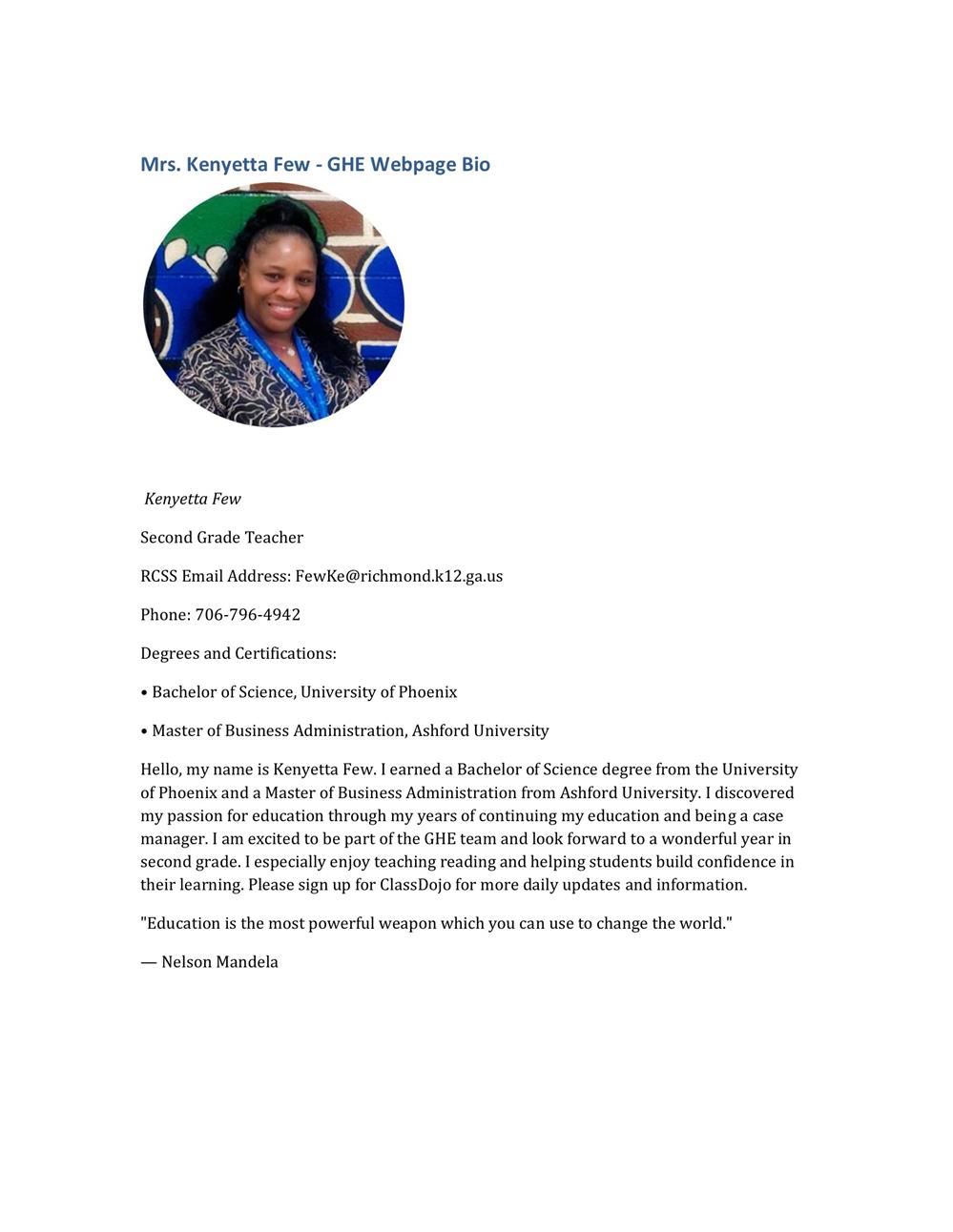 Ms. Few, 2nd Grade Teacher