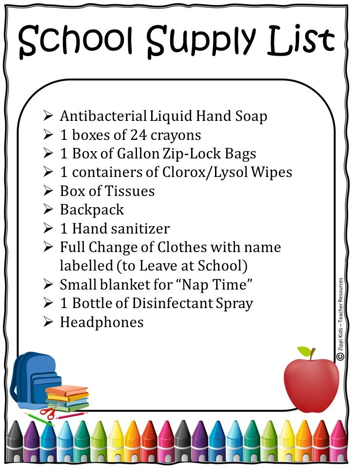 Pre-K School Supply List