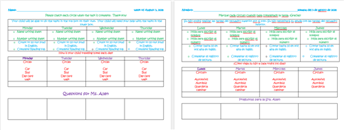 homework in English and Spanish