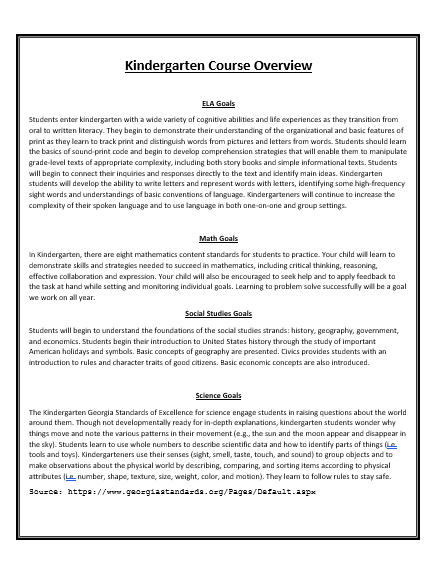 Kindergarten Syllabus
